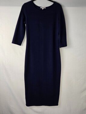 BB Dakota Navy Blue Ribbed Fitted Silhouette Knit Dress with ¾ Sleeve Size Small